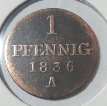 Hannover 1 pfennig, 1836 Mintmark "A" - Clausthal