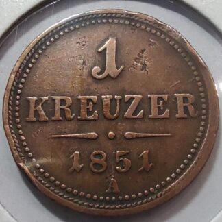 Austria 1 krajcar, 1851 Znak menniczy „A” - Wiedeń