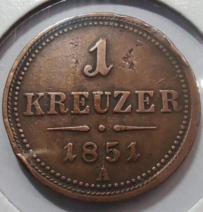 Austria 1 krajcar, 1851 Znak menniczy „A” - Wiedeń