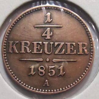 Austria ¼ kreuzer, 1851 Mintmark "A" - Vienna