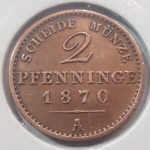Пруссия 2 пфеннига, 1870 Отметка монетного двора: "A" - Берлин
