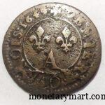 Reverse of the 1649 denier tournois coin, France