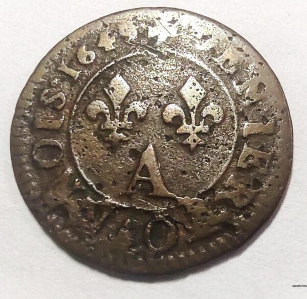 Reverse of the 1649 denier tournois coin, France