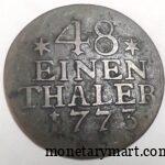 Details of obverse and reverse of the 1/48 thaler 1773 coin