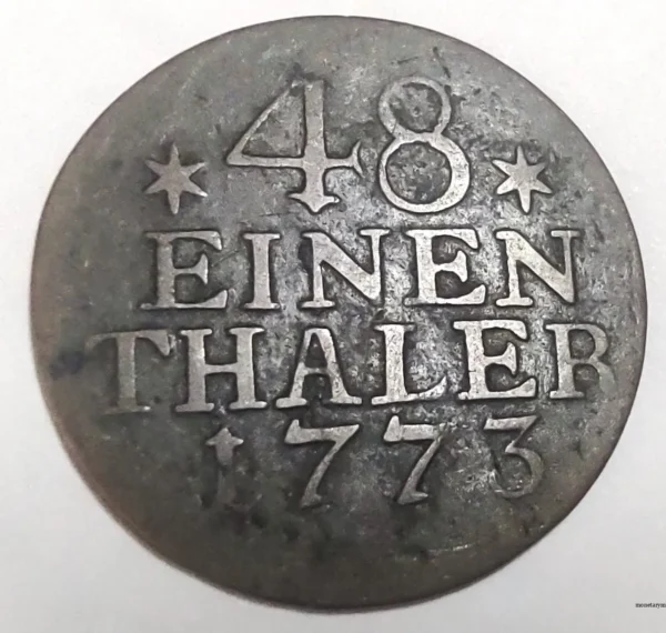 Details of obverse and reverse of the 1/48 thaler 1773 coin