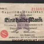 1/2 Mark banknote emergency money Nuremberg Bavarian State Bank Nov. 15, 1918