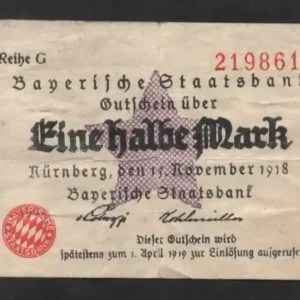 1/2 Mark banknote emergency money Nuremberg Bavarian State Bank Nov. 15, 1918